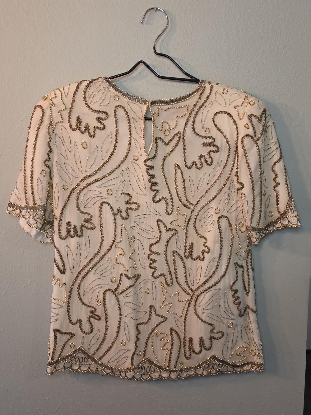 Lawrence Kazar Silk Beaded Sequin Ivory Blouse Top Women's S Vintage - Picture 2 of 7